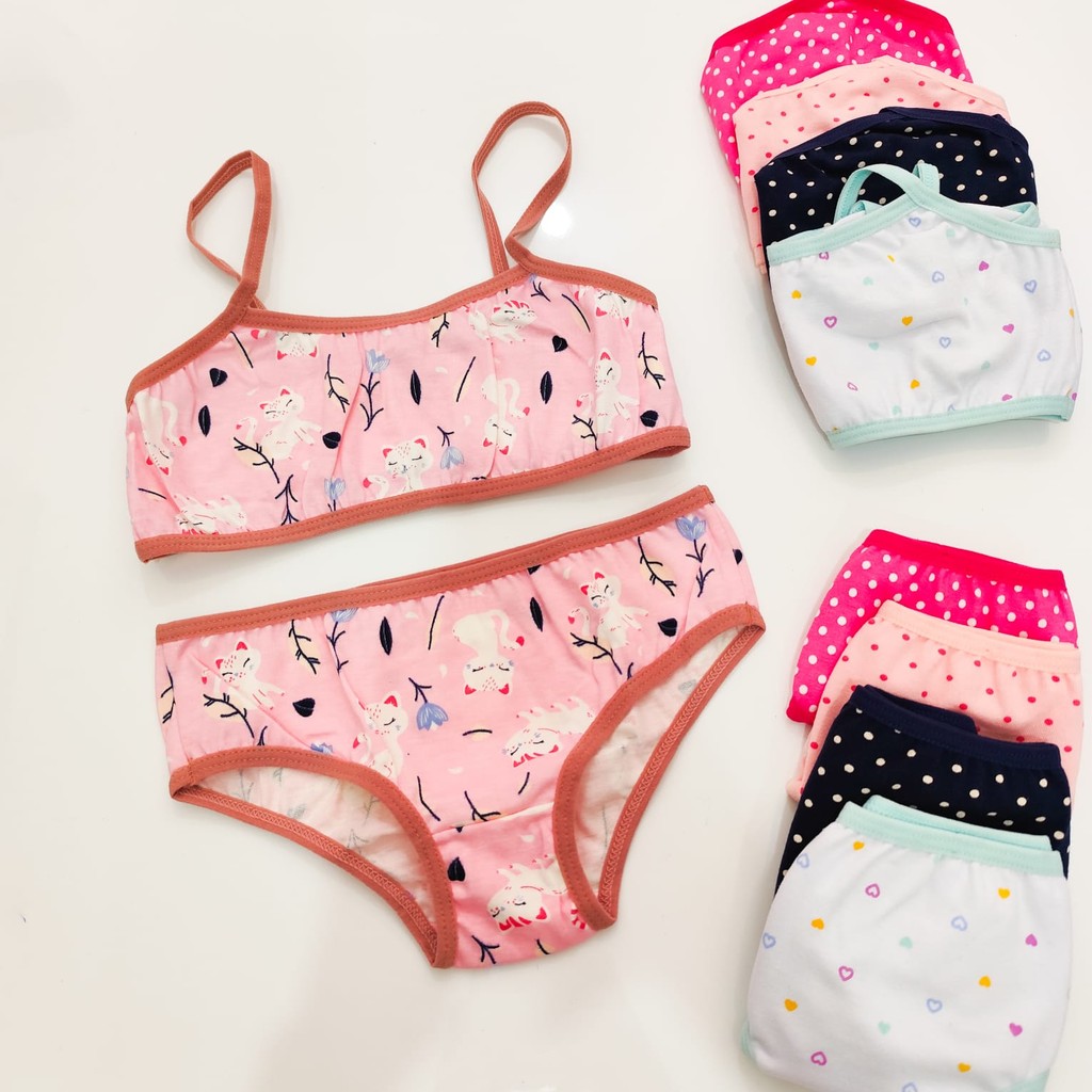 Conjunto de Calcinha e Sutiã Estilo Top Infantil/Juvenil em Algodão |Envio Imediato |REF 0935