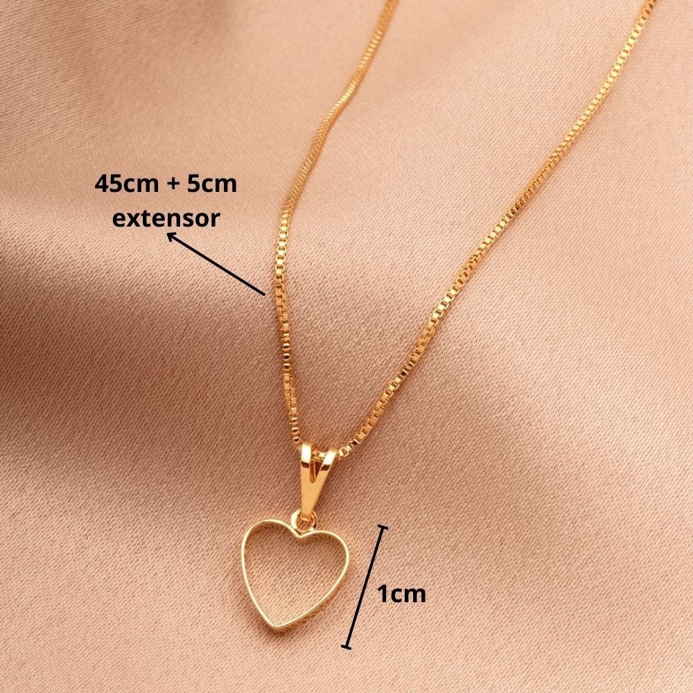 Colar Feminino Dourado Pingente Coração, Banhado a Ouro 18k, Delicado Elegante Para Uso Diário