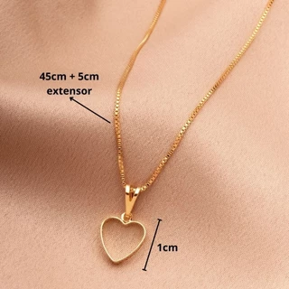 Colar Feminino Dourado Pingente Coração, Banhado a Ouro 18k, Delicado Elegante Para Uso Diário