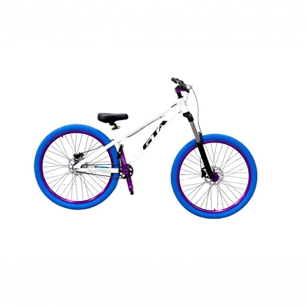 Bicicleta 26 Gta Gravity Cor Branco Freeride Single Cubo K7 Barulhento Freio Hidráulico Garfo C/trava Pneu Flame Azul