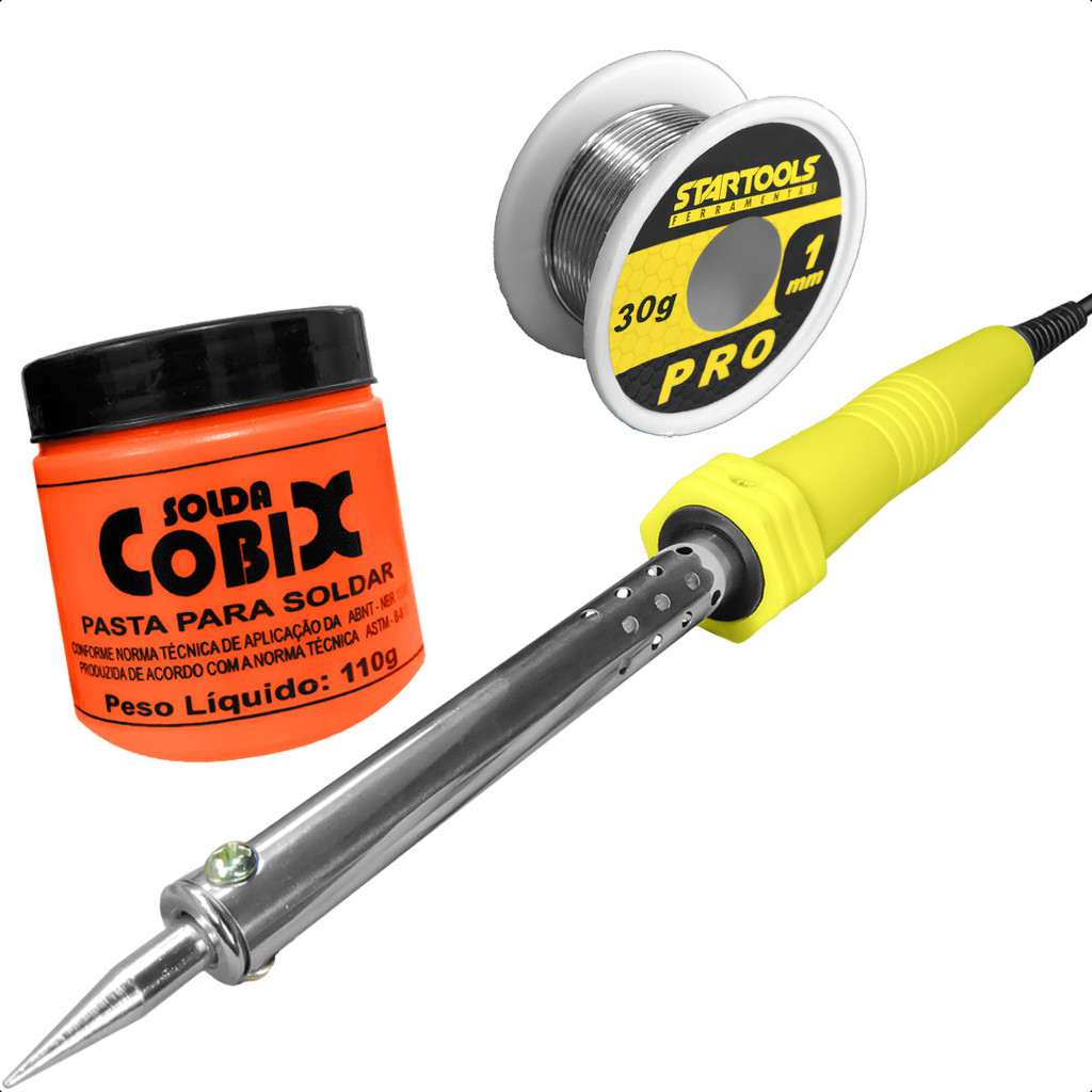 Kit Ferro De Solda 127V 100W + Estanho + Pasta Soldar