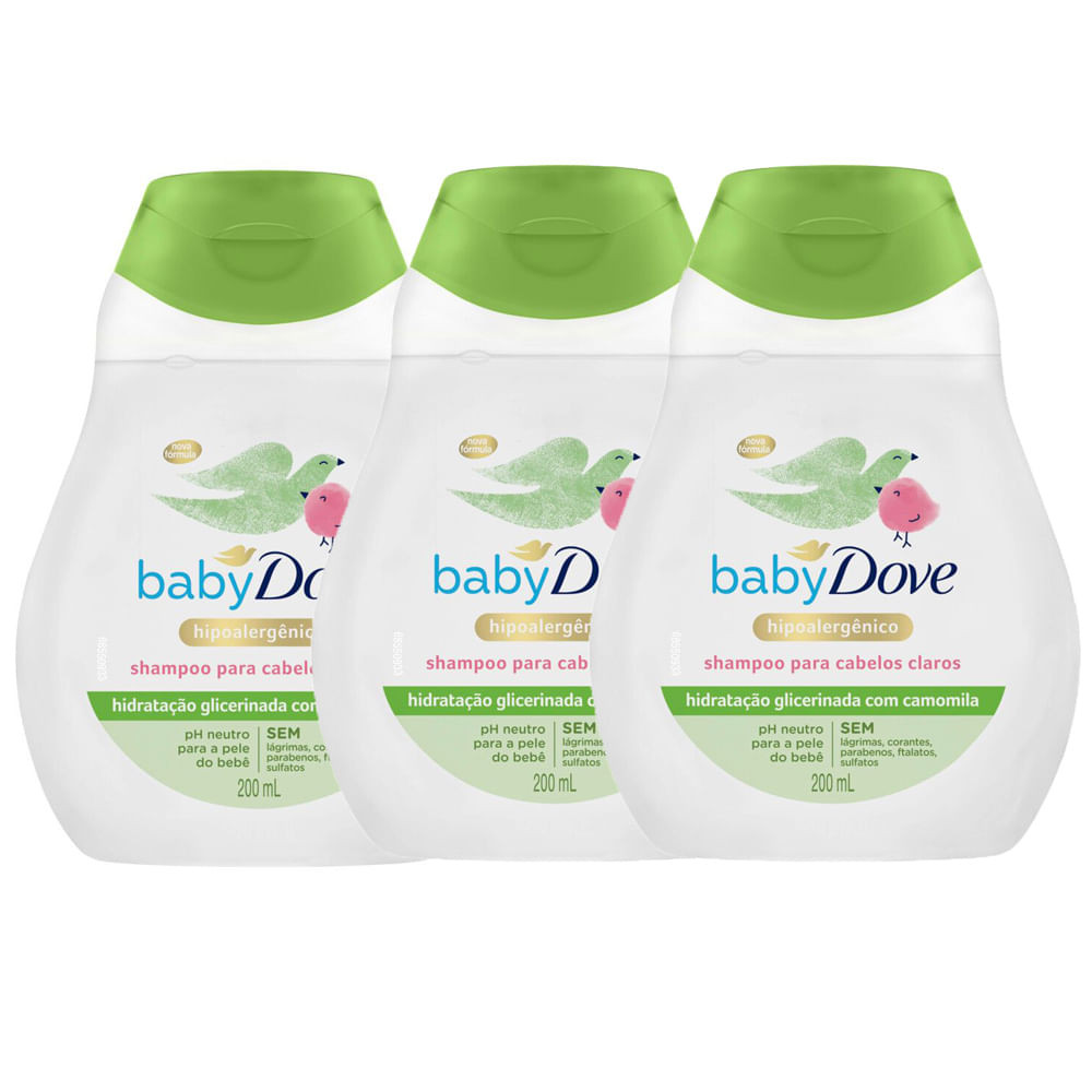 Kit 3 Shampoo Dove Baby Hidratação Enriquecida Cabelos Claros 200ml - Mom & Baby