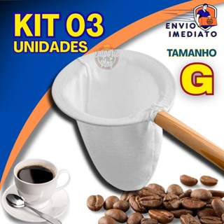 Kit 3 Coador de Café de Pano Grande Flanelado com Cabo de Madeira Reutilizável e Sustentável em Oferta na Shopee