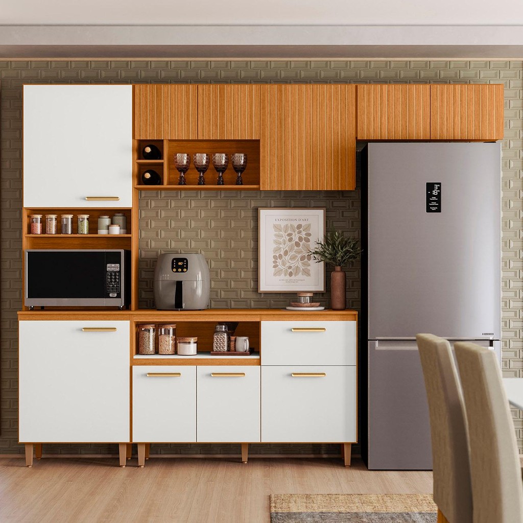 Cozinha Compacta Ema Freijó UV/Off Acetinado/Ripado Frisado Z44 - Mpozenato em Oferta na Shopee