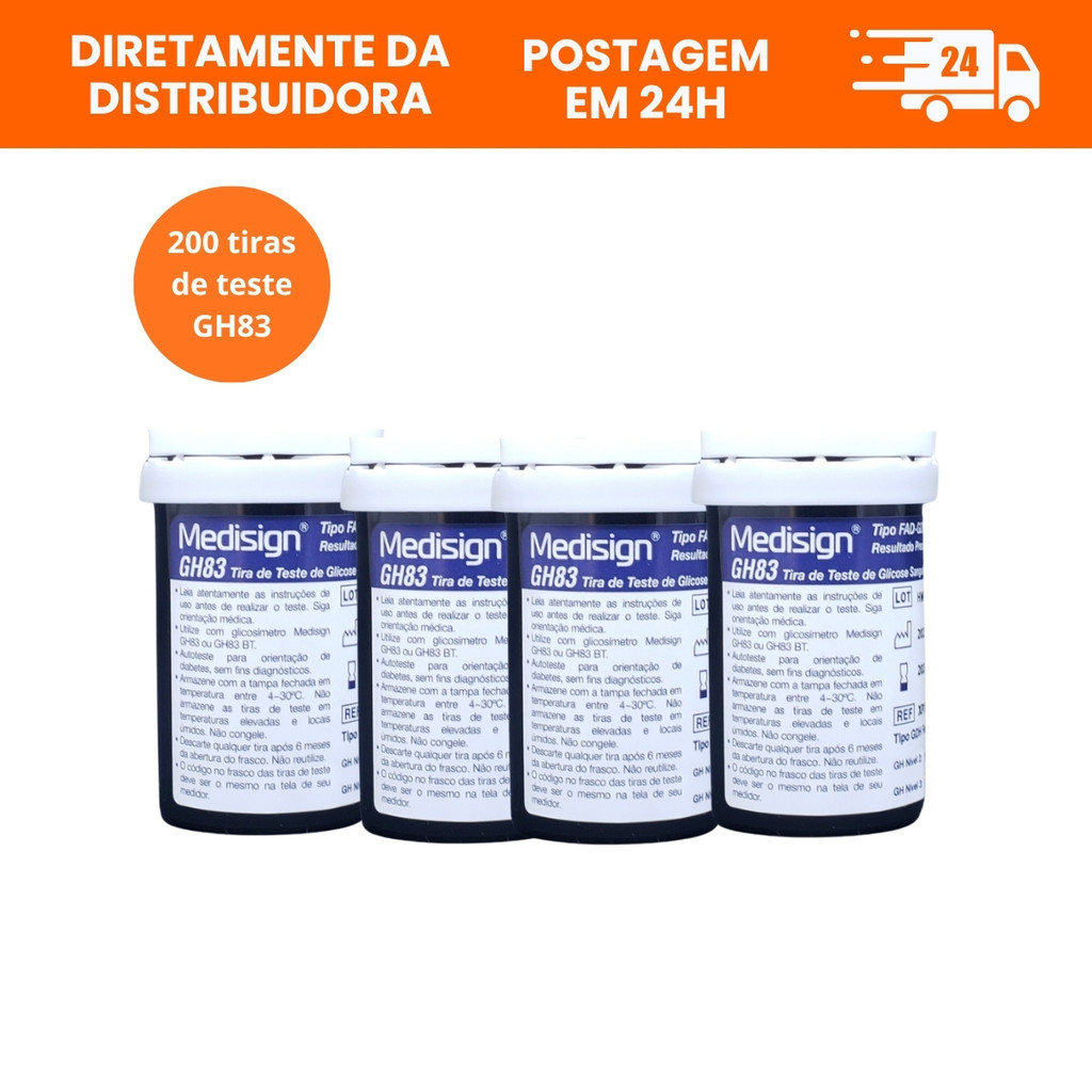 Tiras Teste Glicemia Medisign GH83 C/200 Un Alta Precisão