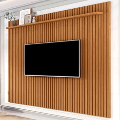 Painel para TV Até 80 Polegadas Morfeu Ripado 1 Prateleira Nature 682 - Pnr Móveis