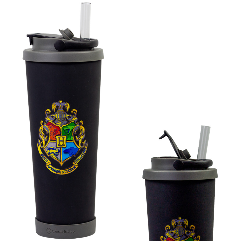 Copo Hogwarts Térmico Quente Gelado 850ml Com Canudo E Tampa Oficial Harry Potter