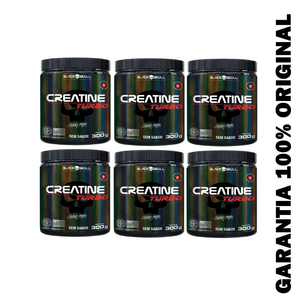 Kit 6x Creatina Turbo 300g Creatine Caveira Preta Black Skull