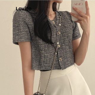 Lovito Blazer frontal casual com botão liso para mulheres LNM66084 em Oferta na Shopee