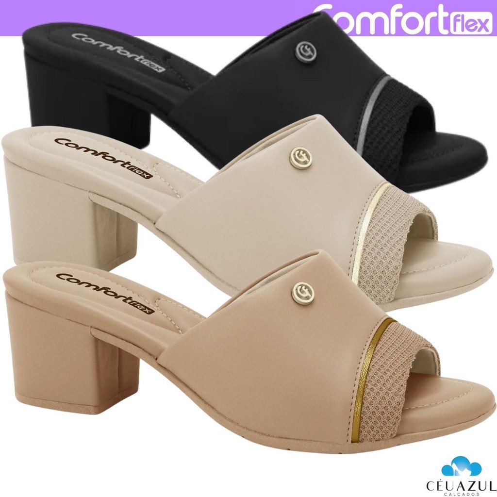 Tamanco Feminina Comfortflex Salto Grosso Lycra Paris Conforto em Oferta na Shopee