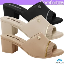 Tamanco Feminina Comfortflex Salto Grosso Lycra Paris Conforto