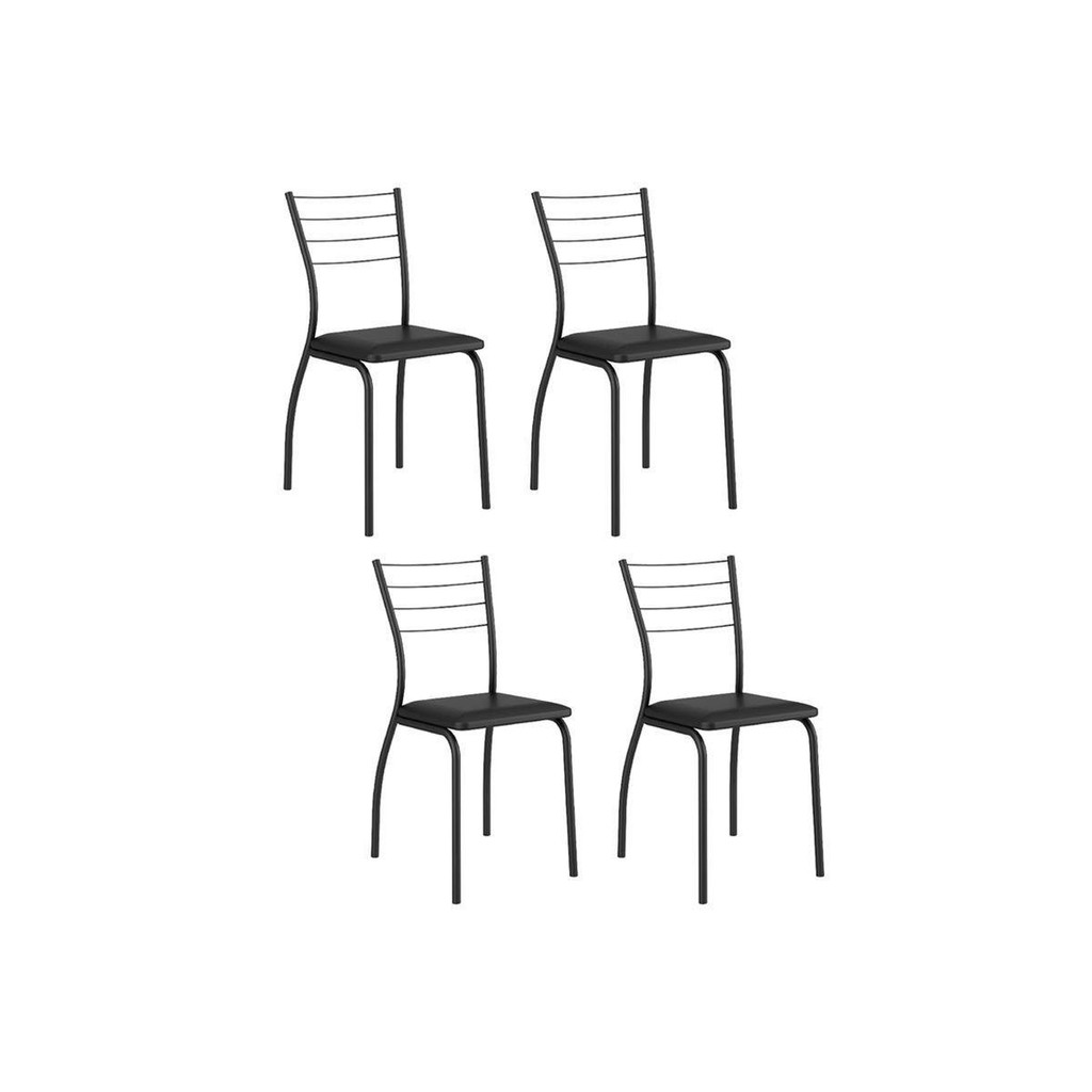 Cadeira de Cozinha 1700 Kit 4 Un Preto/Courano Preto - Carraro em Oferta na Shopee