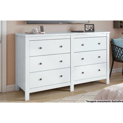 Cômoda Casal Horizontal Maggiore c/ 6 Gavetas Branco - Lopas