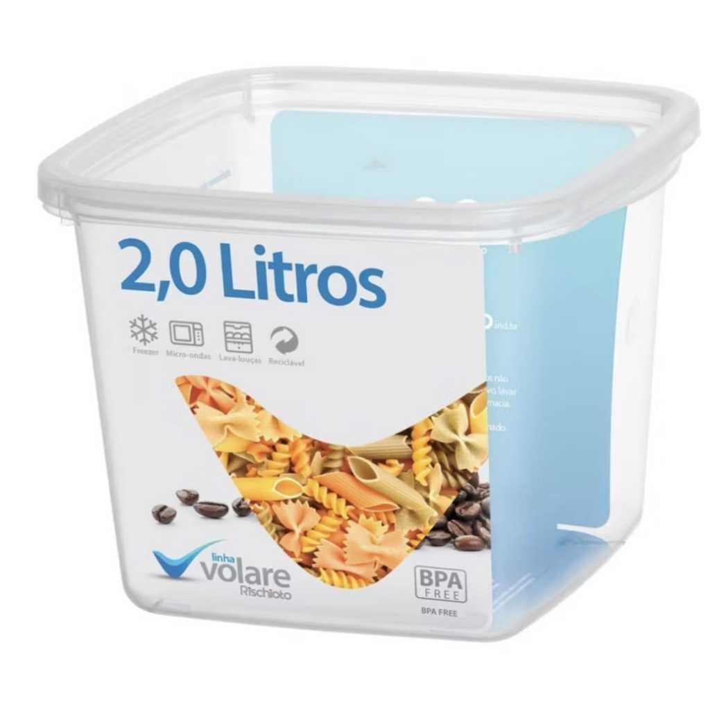 Pote Quadrado Alto 2 Litros Plástico Mantimentos Cozinha Casa Linha Volare Rischioto Transparente