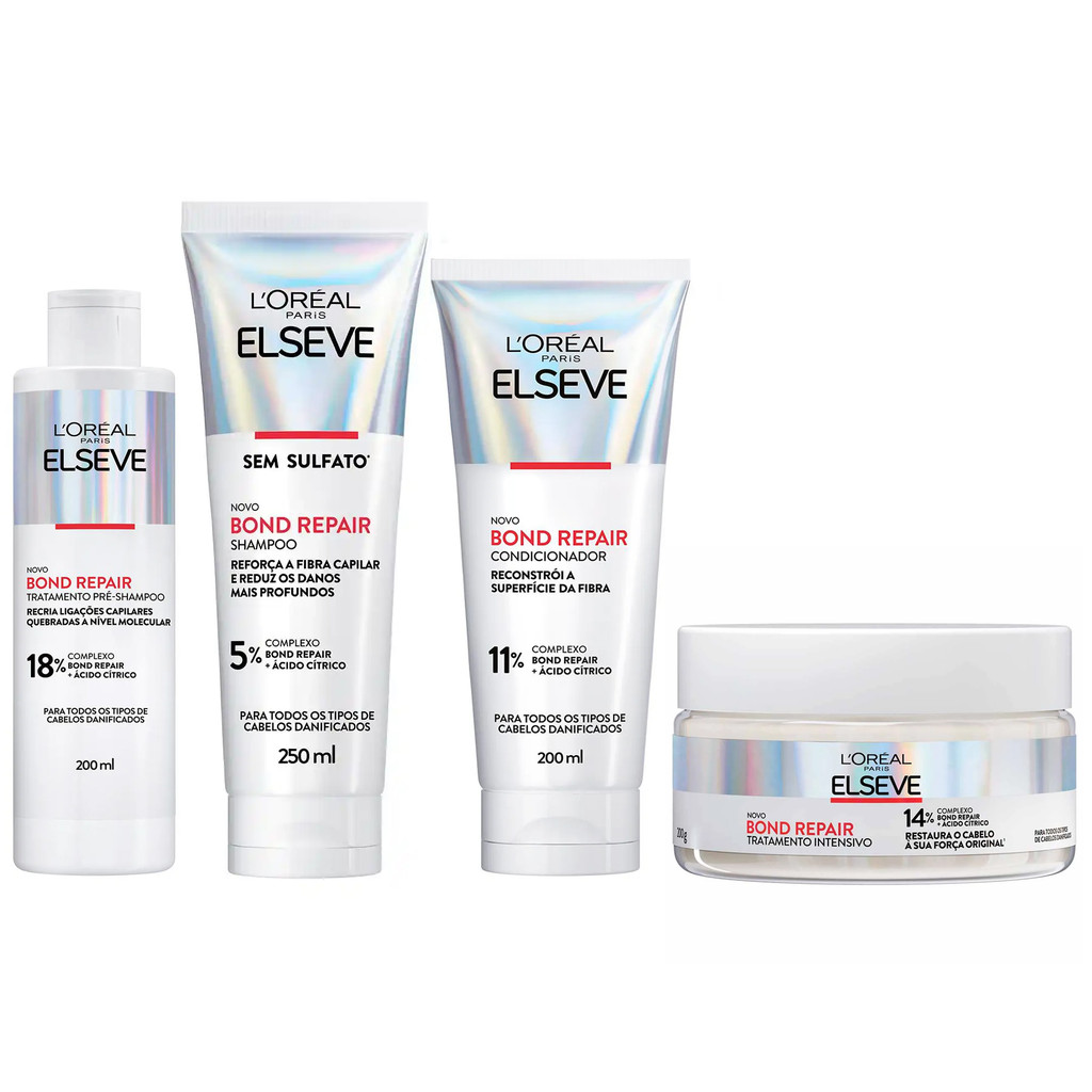 KIT ELSEVE BOND REPAIR PRÉ SH + SH + COND + MÁSC - 4 ITENS em Oferta na Shopee