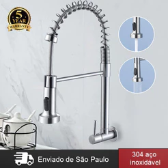 Torneira Cozinha Gourmet De montada na Parede Inox 304 Monocomando Água Fria Única prata Escovado