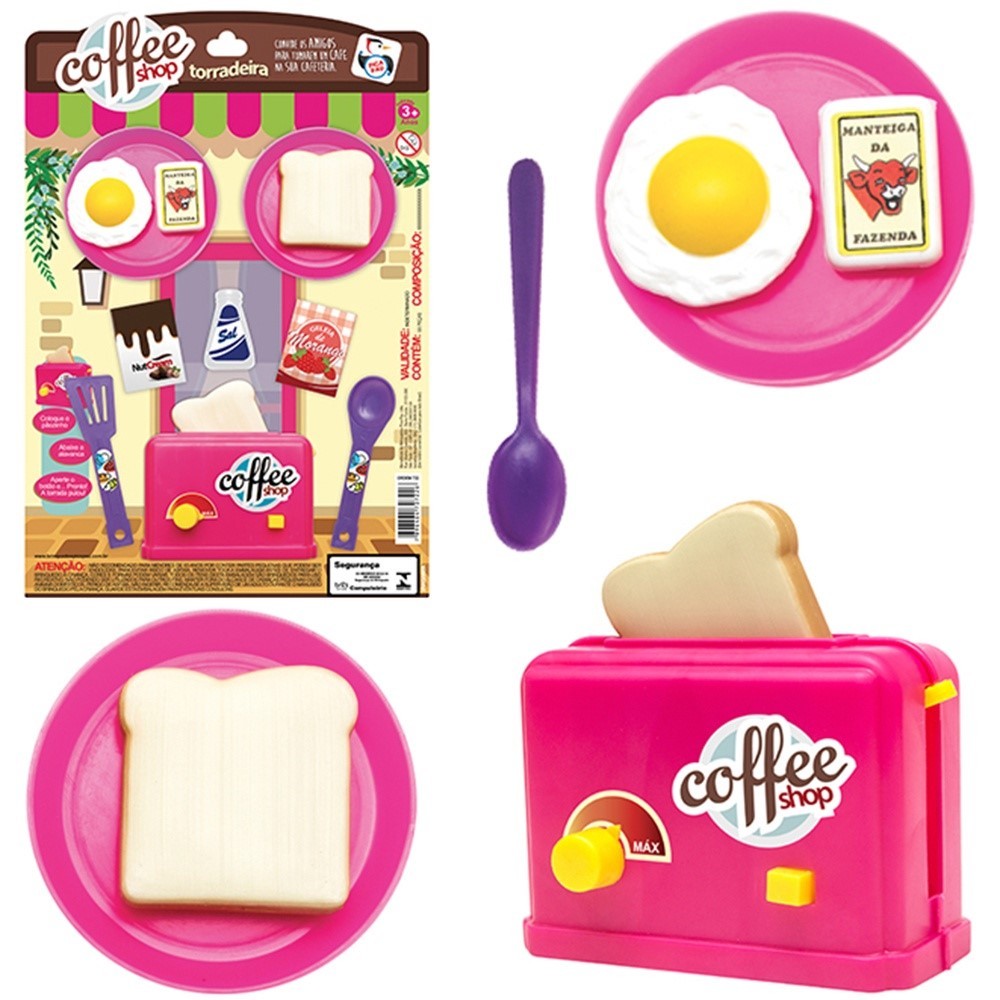 Torradeira Infantil Kit Cozinha + Ovo Coffee Shop 11 Peças - Pica Pau