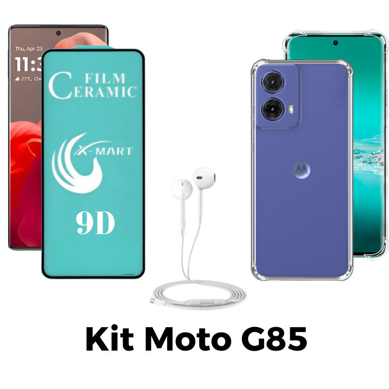 Kit Capa Transparente + Película Cerâmica + Fone de Ouvido para Motorola Moto G8