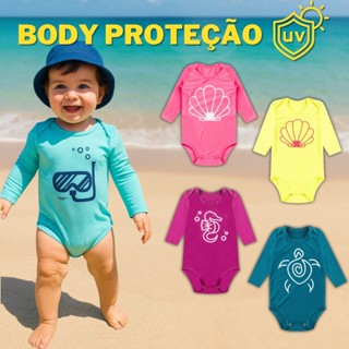 Kit 2 Bodys Bebê Proteção UV50+ Estampado Manga Longa Moda Praia Piscina Proteção Solar em Oferta na Shopee