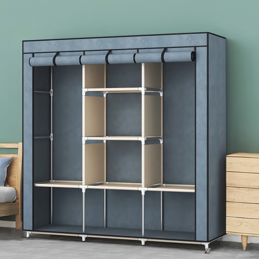 Grande Arara Guarda Roupa Dobrável Com Capa Tecido 4 Divisorias Roupeiros Organizador De Roupas Armários Top Casa