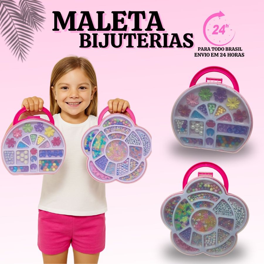 Maleta Infantil 360 Peças + Silicone Micangas de fazer Pulseiras Miçangas Colares