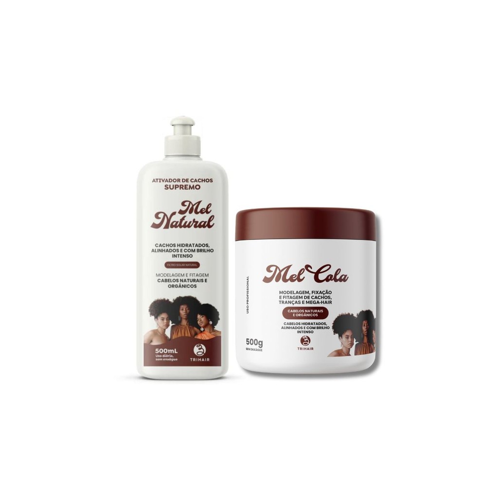 Kit Ativador Cachos Mel Natural 500g + Mel Cola 500g Trihair