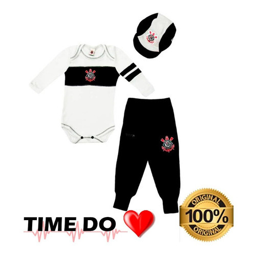 Conjunto Corinthians Bb Body Manga Longa Calça Boné Oficial