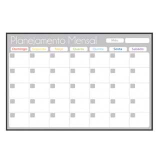 Quadro Planner 90x60 cm Semanal Light e Mensal Gray Moldura Madeira Preto em Oferta na Shopee