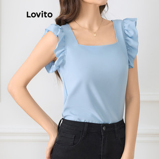 Lovito Blusa casual lisa plissada para mulheres L118ED143 em Oferta na Shopee