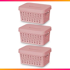Kit 3 Cestos Organizador c/ Tampa Trama Rattan 2L Usual