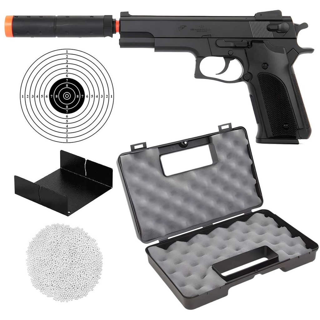 Pistola AirSoft Spring SW5906 M24 6 Preta Double Eagle + Maleta + Esferas + Alvo + Porta Alvo em Oferta na Shopee