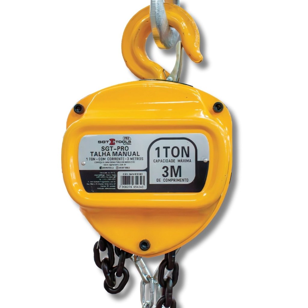 Talha Manual 1 Tonelada Com Corrente 3 Metros Sgtpro Sigma