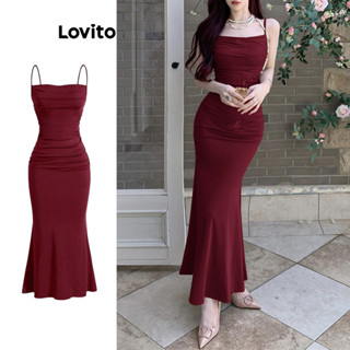 (Trendy) Lovito Vestido Glamouroso Vestido Assimétrico Liso Para Mulheres L108ED664 em Oferta na Shopee