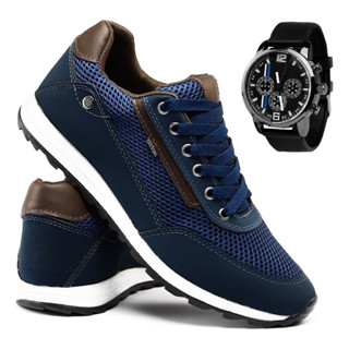 Kit Sapatênis Masculino Em Couro Eco + Relógio Esportivo em Oferta na Shopee