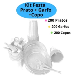Kit Festa 50/200 Pessoas Economico Branco GARFO + PRATO + COPO Aniversário Decoração