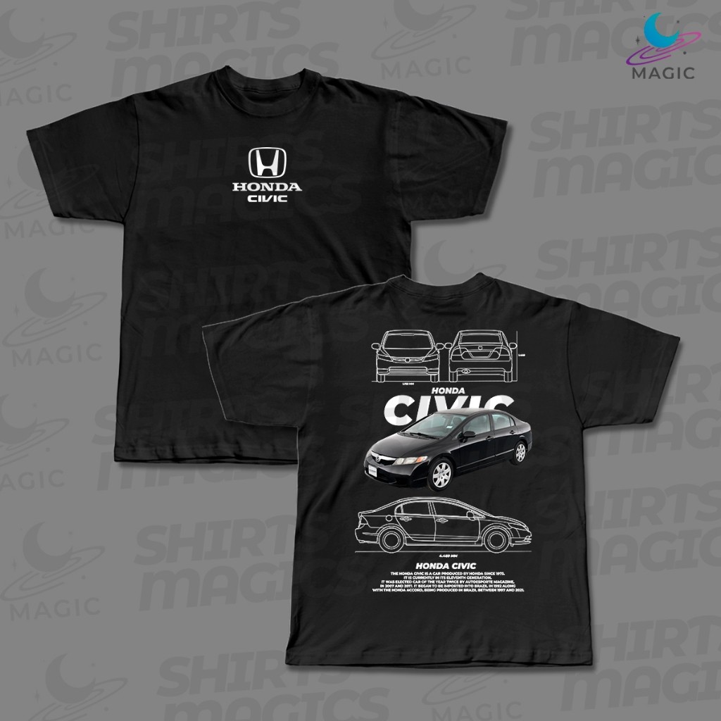 Camiseta Premium Honda Civic Logo Centro 100% Algodão Fio 30.1 Lançamento 2025 em Oferta na Shopee