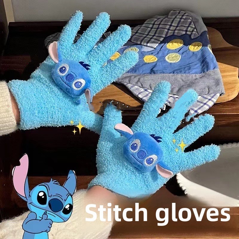 Luvas De Pelúcia Stitch & Pochacco – Inverno De Malha Quente Para Mulheres , Lindos Desenhos Animados Andar E Uso Diário