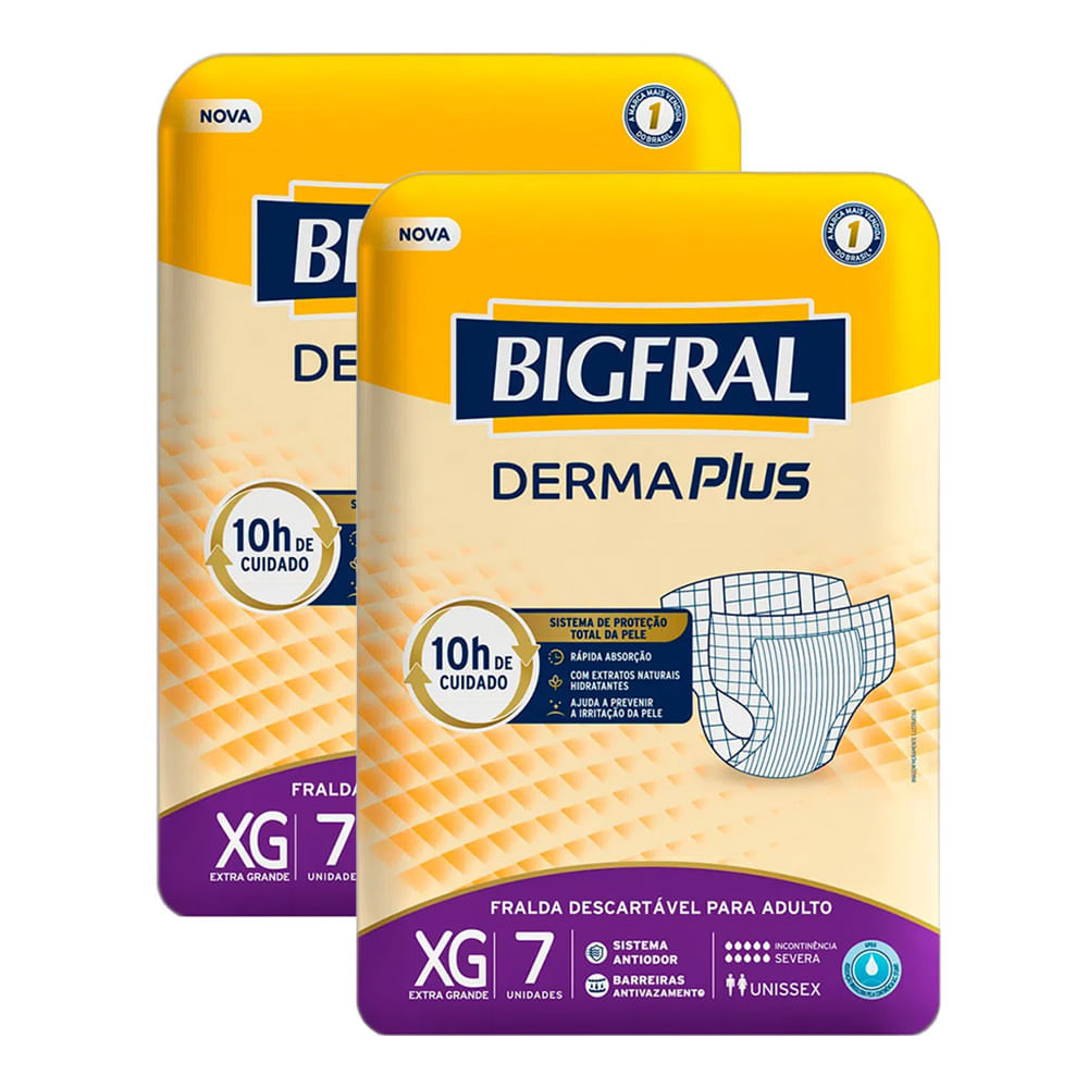 Kit 2 Fraldas Geriátrica Bigfral Derma Plus Tamanho XG com 7 Unidades Cada - Health