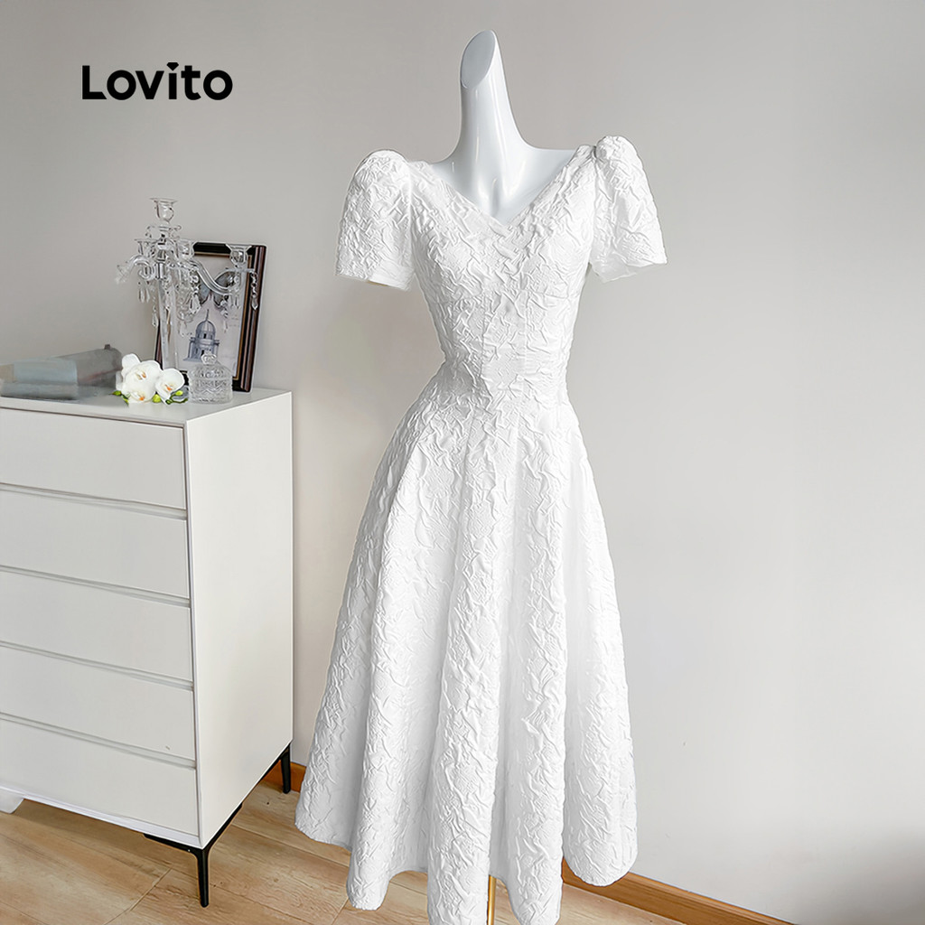 (Trendy) Lovito Vestido Casual liso Jacquard para mulheres L129ED051 - Women Clothes
