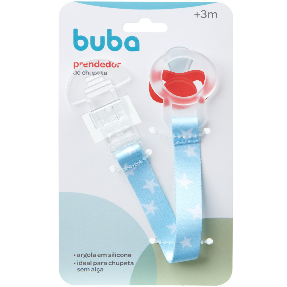 Prendedor de Chupeta Buba Com Anel Adaptador de Silicone Serve Avent MAM Chupetas sem Alça Azul