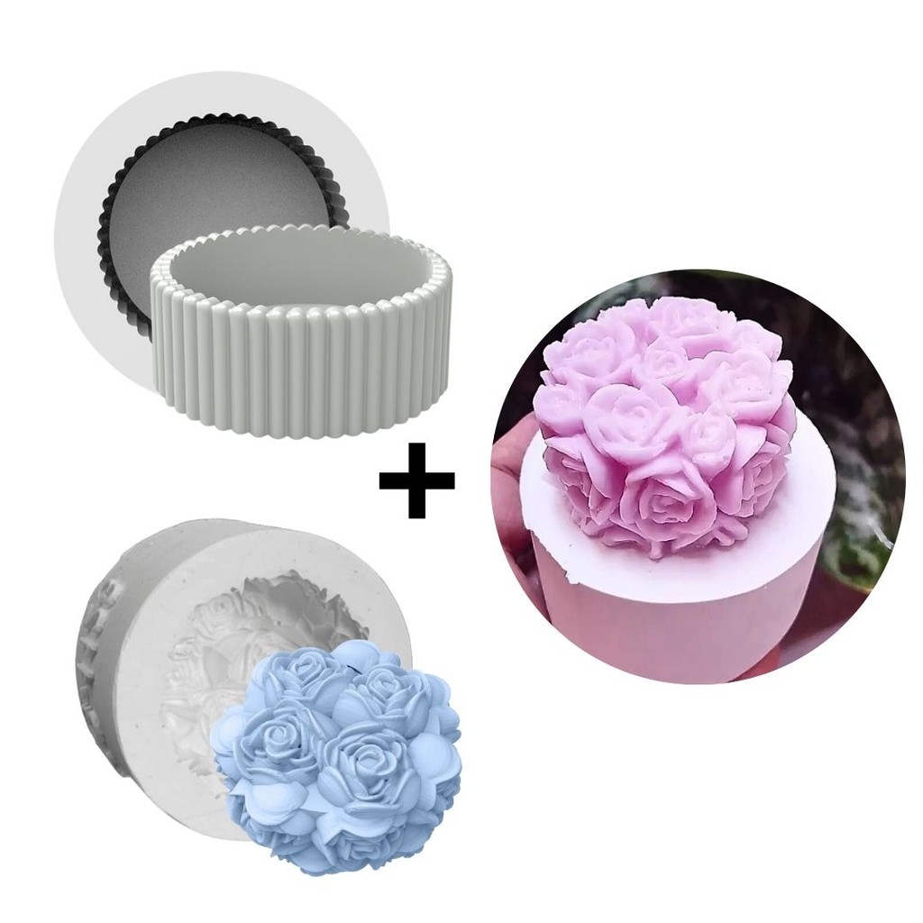 Forma de Silicone Provence Rosas + Molde de Vaso Canelado