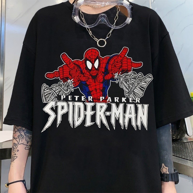 Camiseta Super Heróis Marvel Spider Man Homem Aranha Peter Parker Dos Quadrinhos Soltando Teia Camisa 100% Algodão 30.1