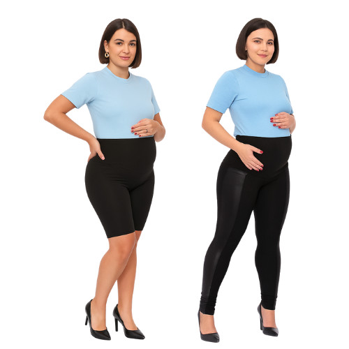 KIT Maternidade 2 Peças Calça Montaria Cirre Gestante + Bermuda Short Pretas