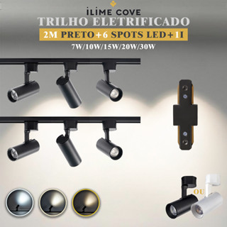 Luxuoso Spot LED Trilho Eletrificado Kit 2M Preto+6 Spots um Tipo I Cor Preto Branco Bivolt 7W a 30W em Oferta na Shopee
