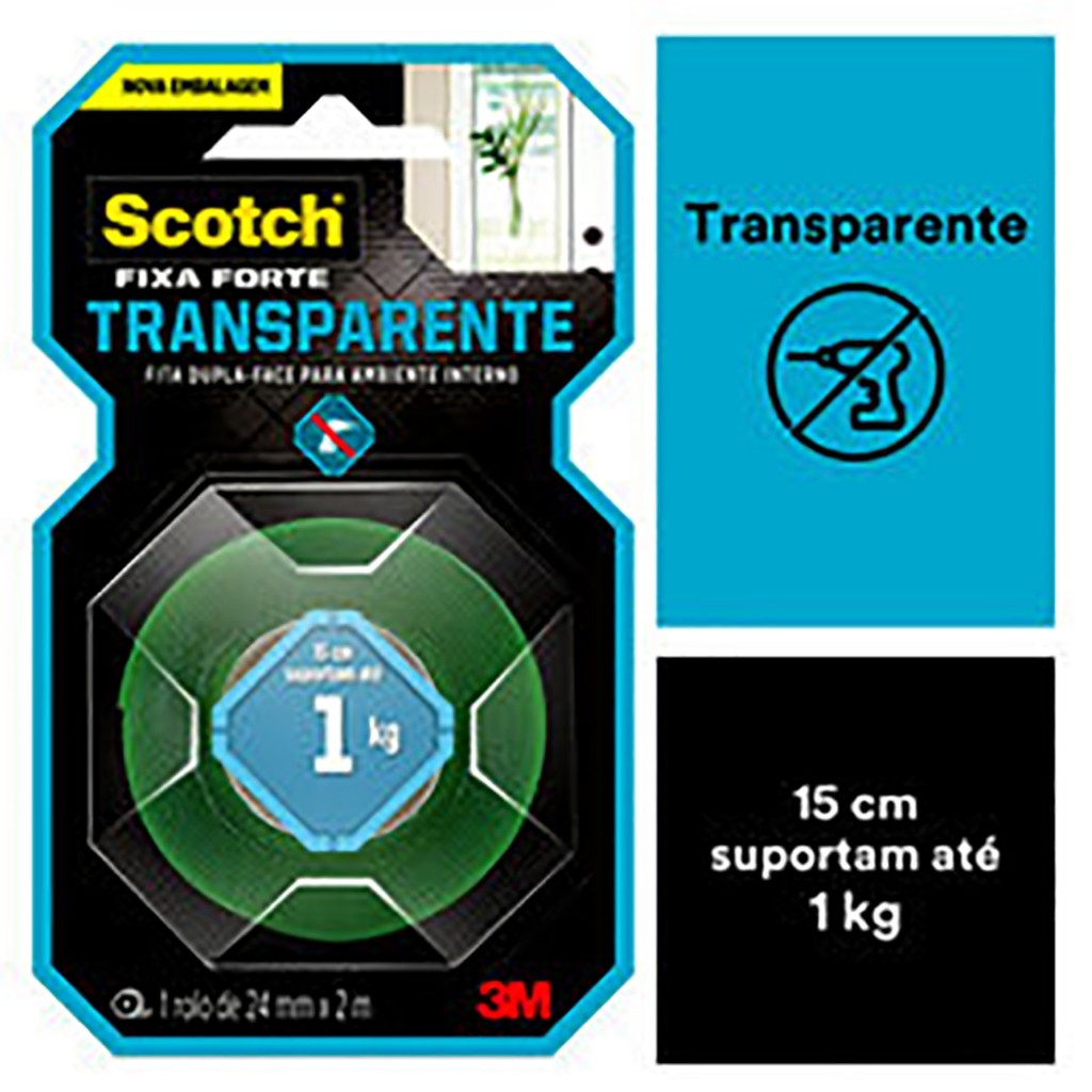 Fita Dupla Face Fixa Forte 24mm 2m Transparente 3M em Oferta na Shopee