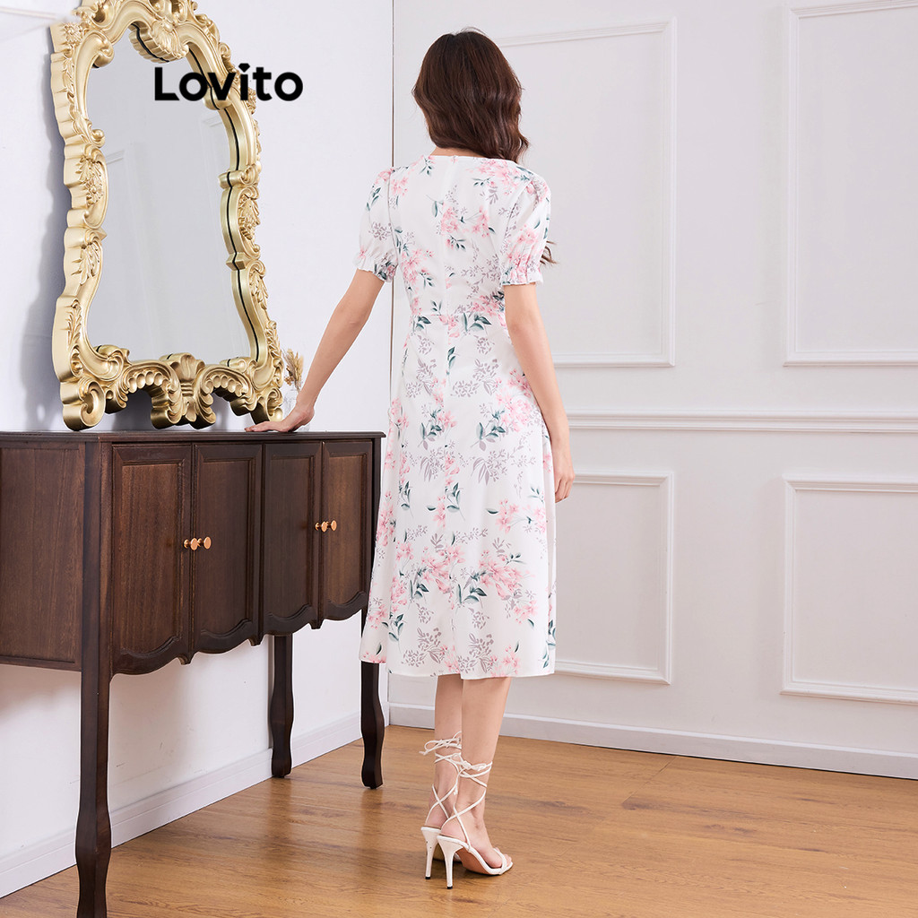 (Trendy) Lovito Vestido casual floral com flores para mulheres L116MD188 - Women Clothes