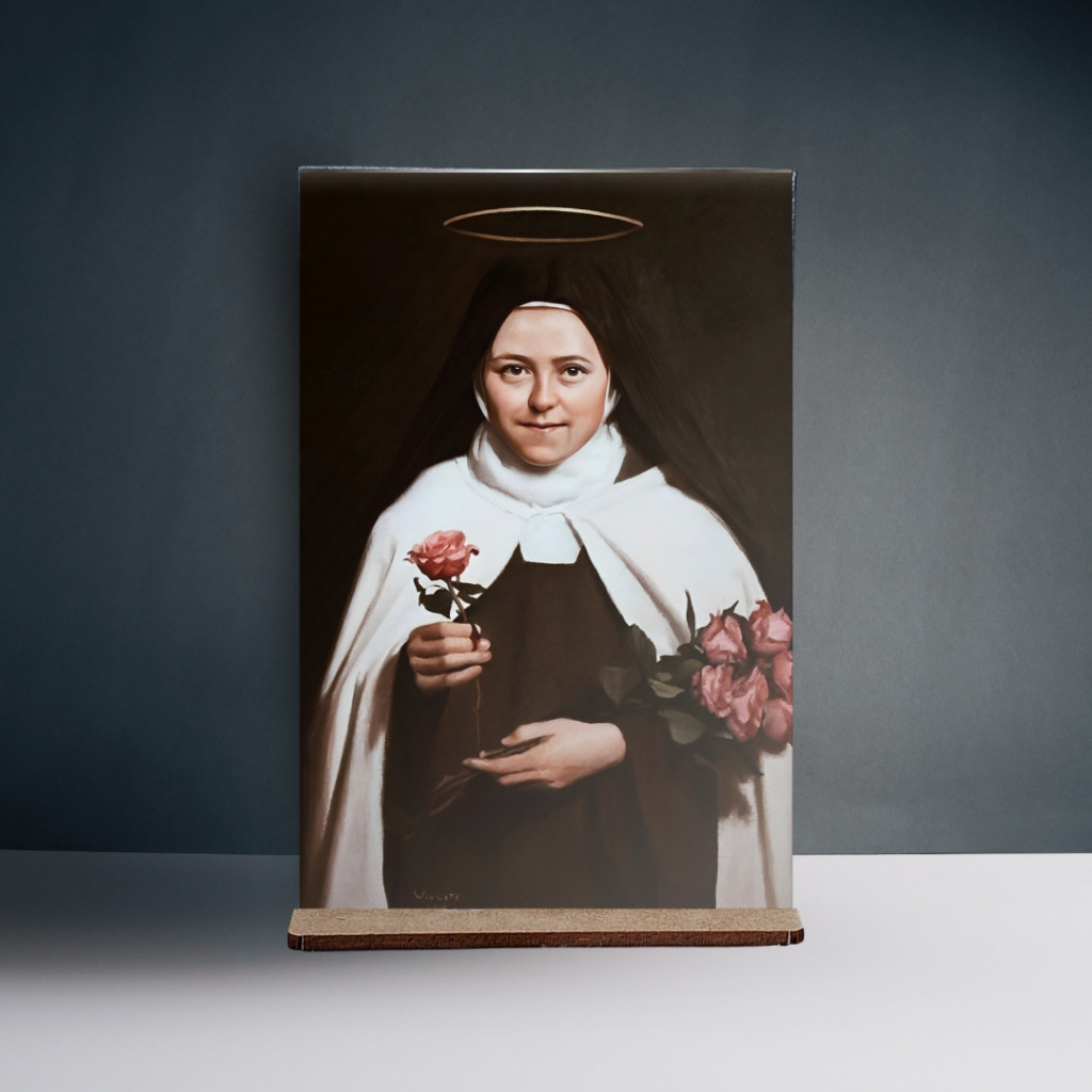Quadro Santa Teresinha do Menino Jesus 10x15cm Com Base MDF