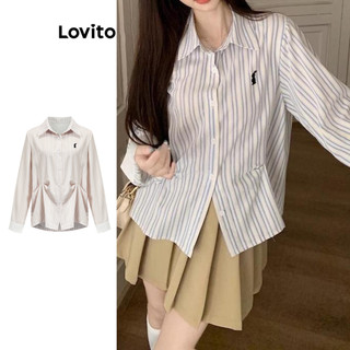 Lovito Blusa Casual Listrada com Bordado e Botões Decorativos para Mulheres LNA43102(Multicolorido) em Oferta na Shopee