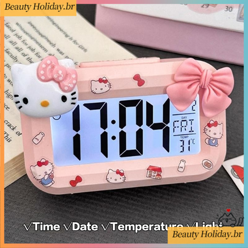 Sanrio Hello Kitty Despertador Dos Desenhos Animados Mini Gatinho Gato Noctilucente Despertadores Dormitório Desktop Orn