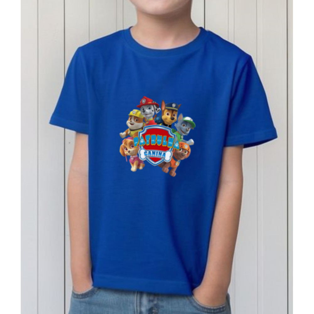 Camiseta Infantil Estampada Patrulha Canina Personagem Unissex Algodão Cores Variadas Tamanhos 2 a 14